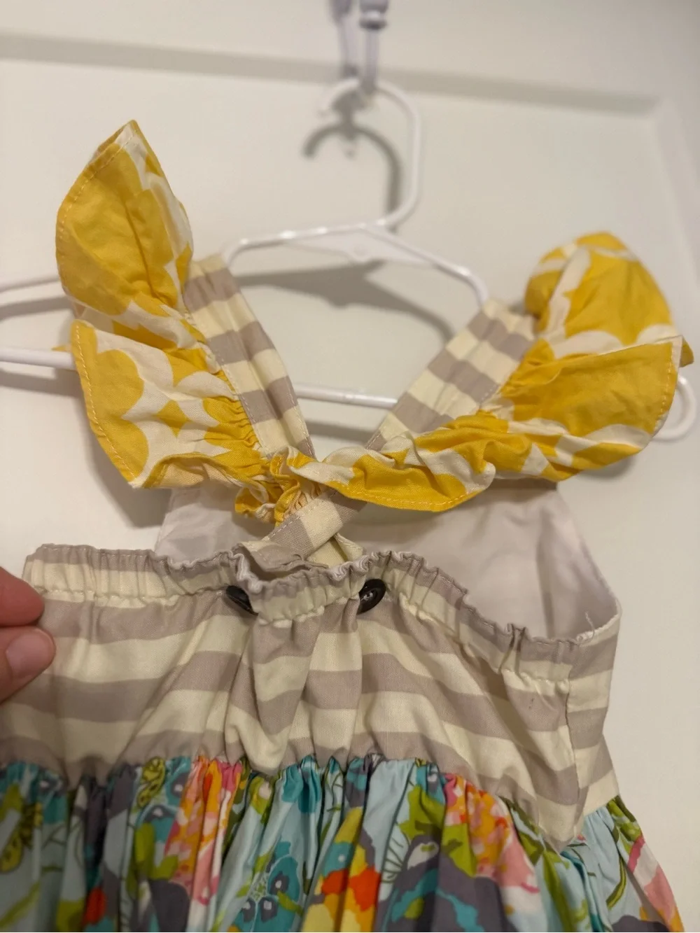 cheeky plum Yellow, Pink & Blue Floral Ruffle Dress 100% cotton made in USA